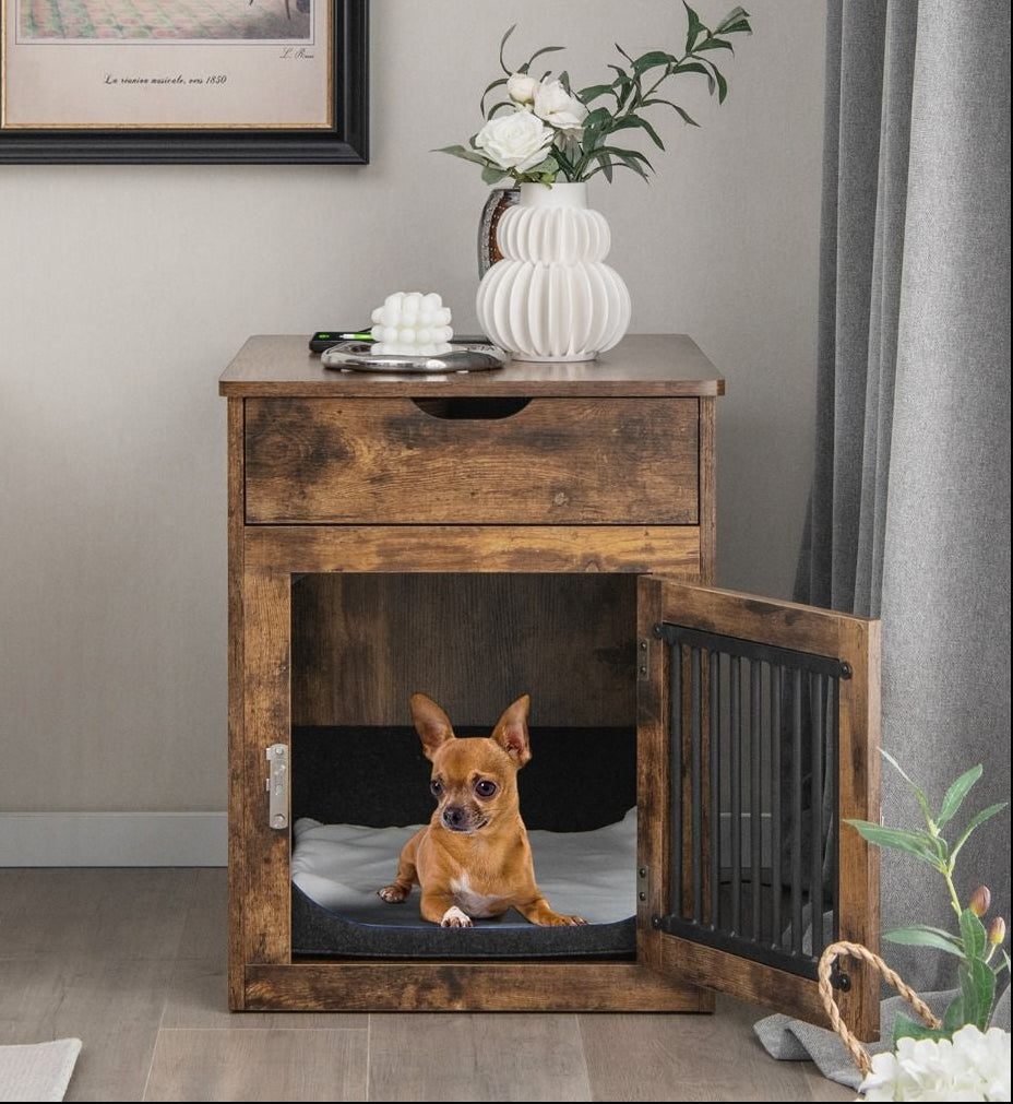 Casa Interior Para Perros Pequeños Mesa Auxiliar Decorativa Con Carga Inalámbrica Y Con Cable 50 X 64 X 63 Cm Marrón Rústico